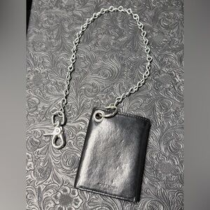 Black Leather Wallet with Silver Chain